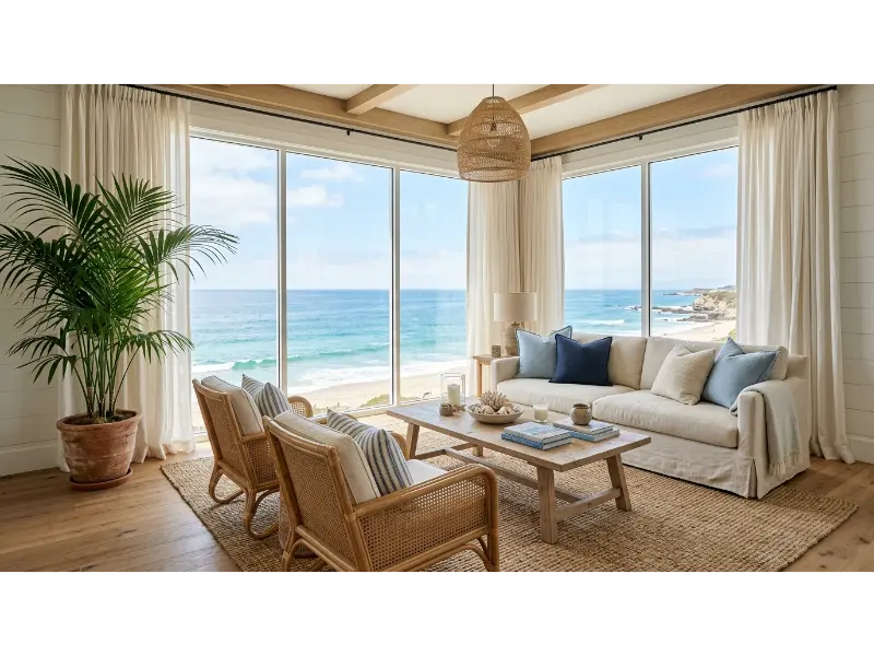 Coastal Sunroom Inspired Living Room