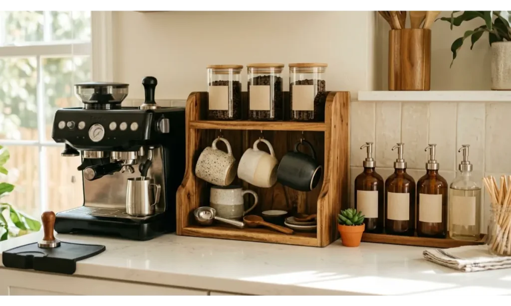 Coffee Bar With Tiered Counter Storage