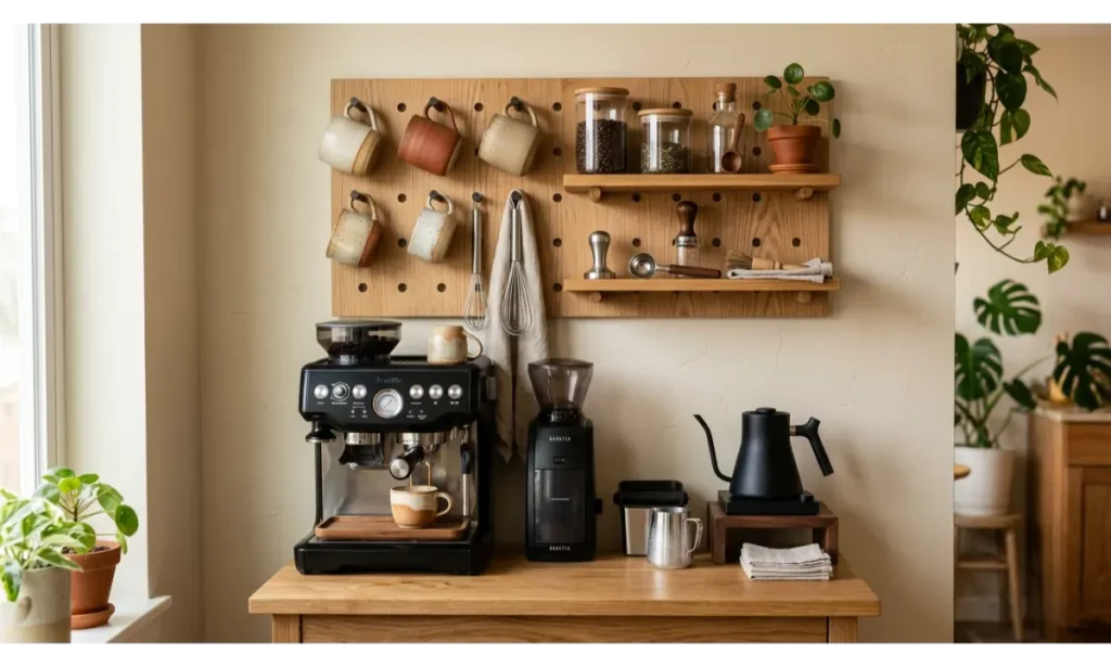 Coffee Station With Pegboard Organization