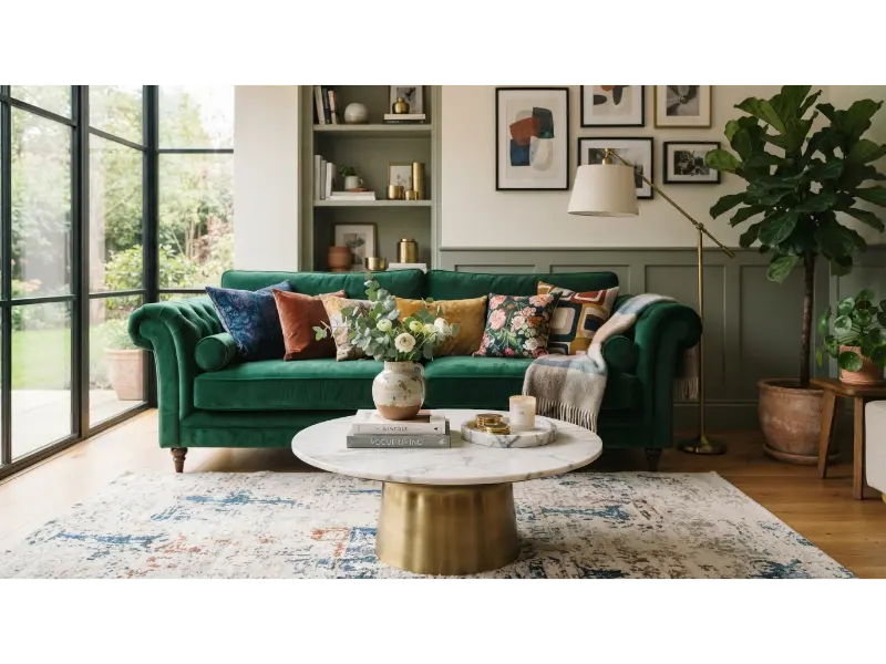 Colorful Velvet Sofa as the Focal Point