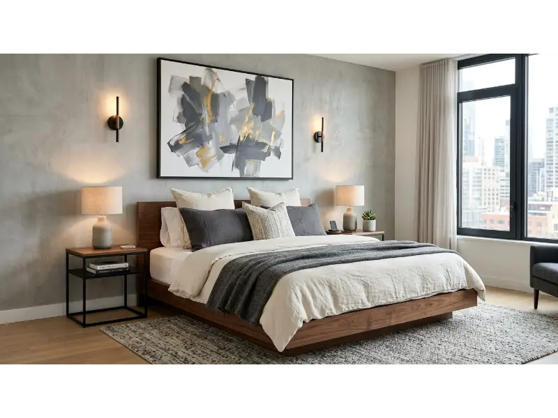Concrete Accent Wall Bedroom
