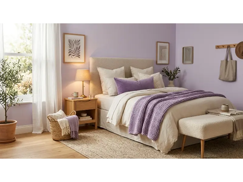 Cozy Lavender Bedroom With Layered Textures