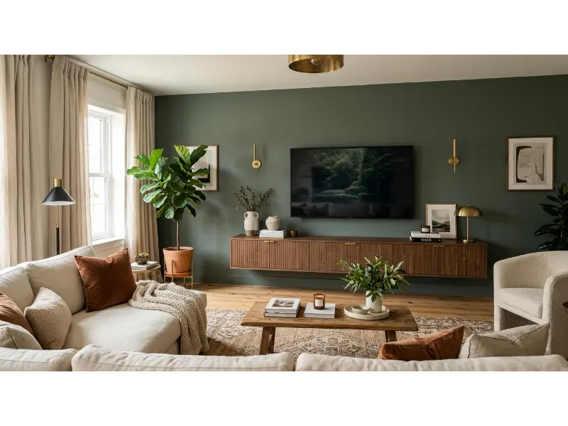 Dark Green Media Wall