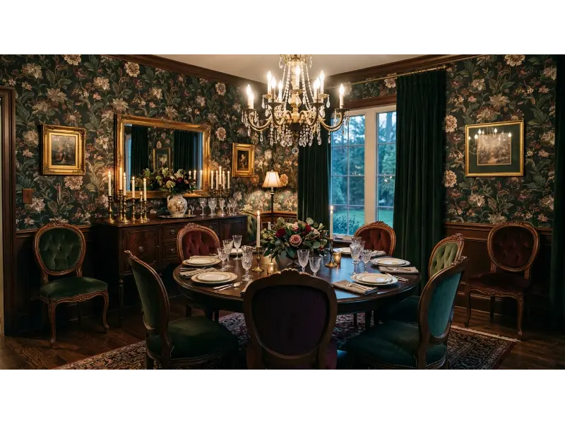 Dramatic Floral Dining Room