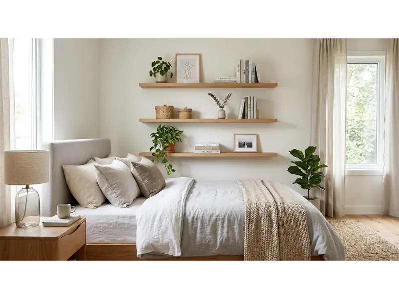 Floating Shelves Above the Bed
