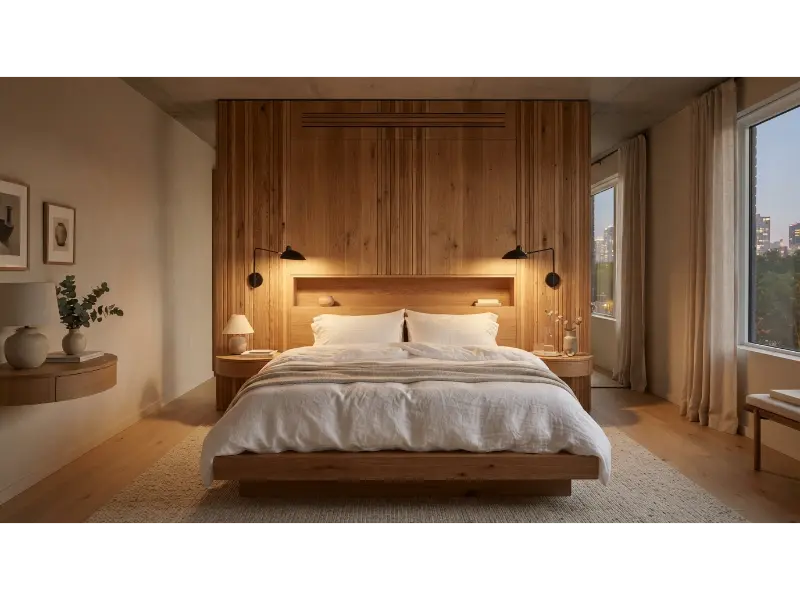 Floor To Ceiling Wood Panel Headboard