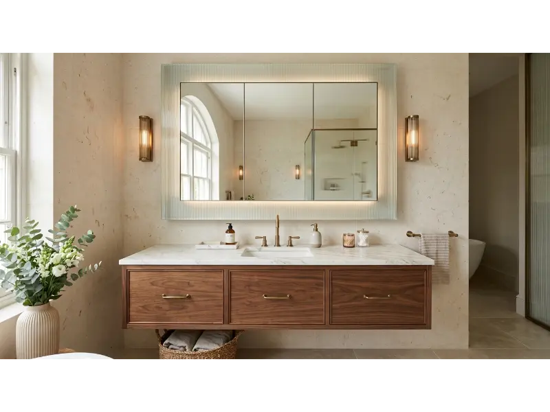 Fluted Glass Mirror Cabinet
