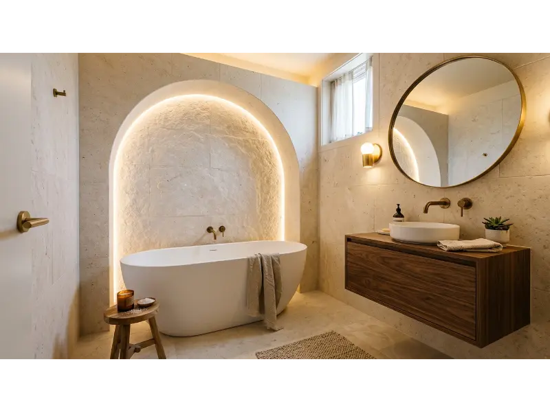Freestanding Compact Tub In a Niche