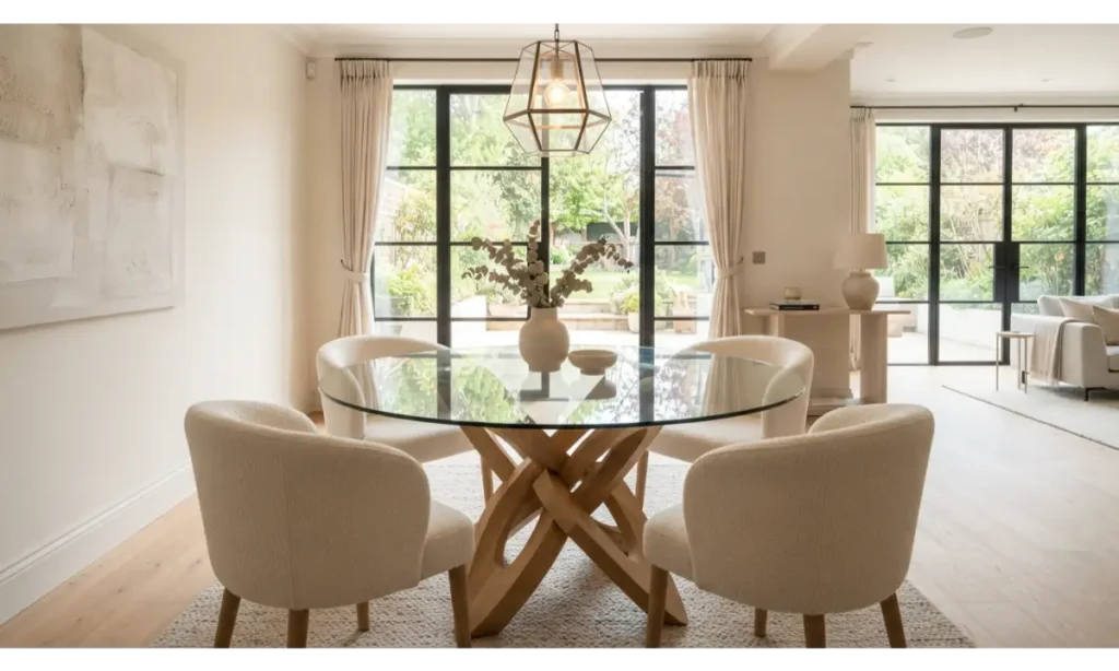 Glass Dining Table with Statement Base