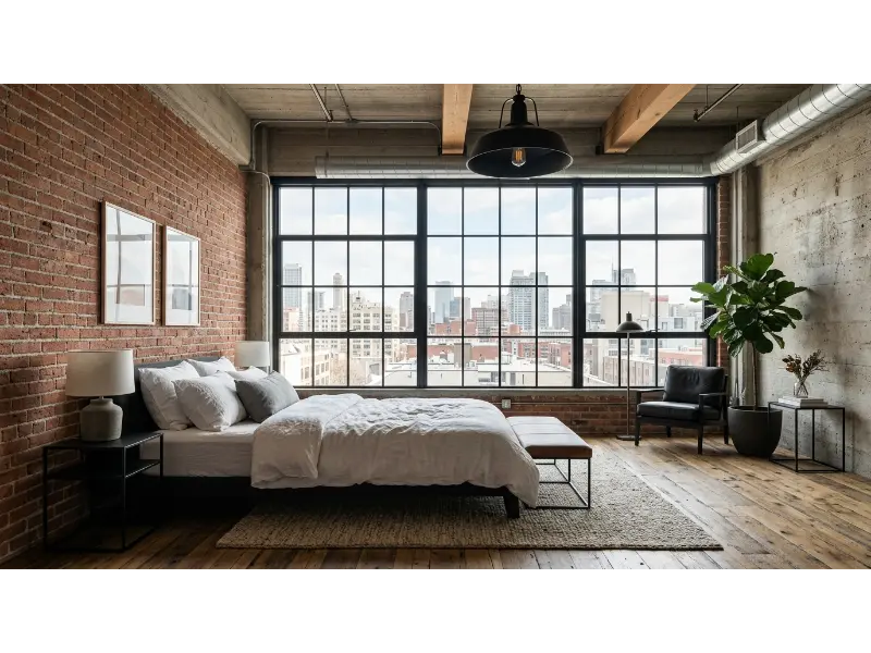 Industrial Loft Bedroom With Large Windows