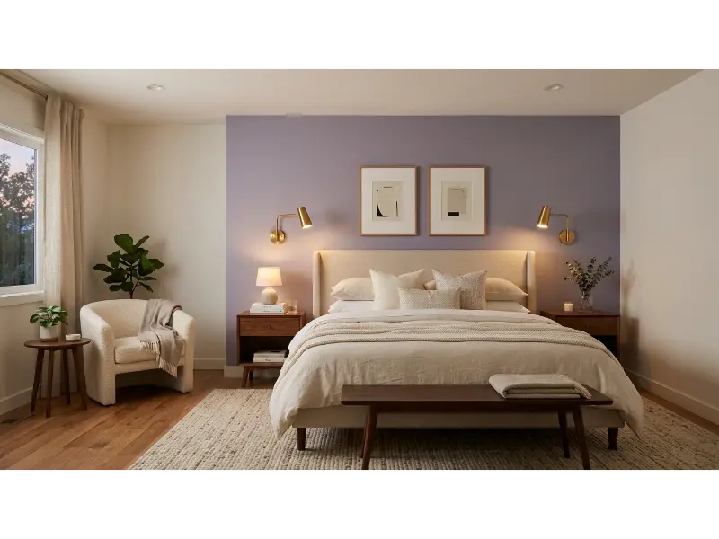 Lavender Accent Wall Behind the Bed