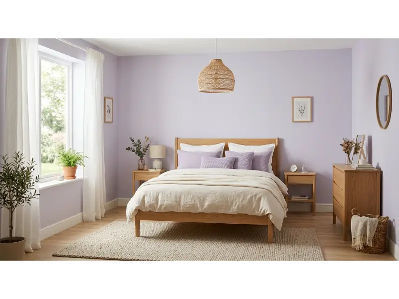 Lavender and Natural Wood Bedroom