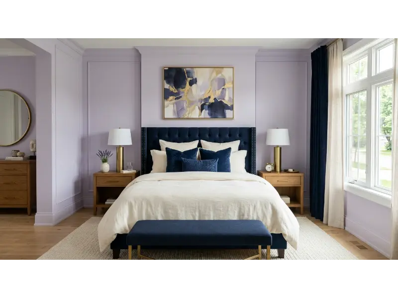 Lavender and Navy Contrast Bedroom