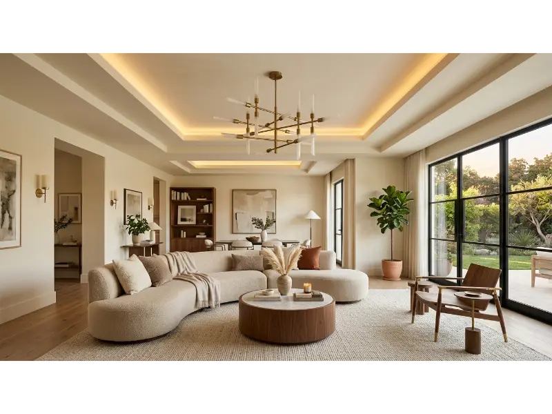 Layered Ceiling With a Statement Chandelier