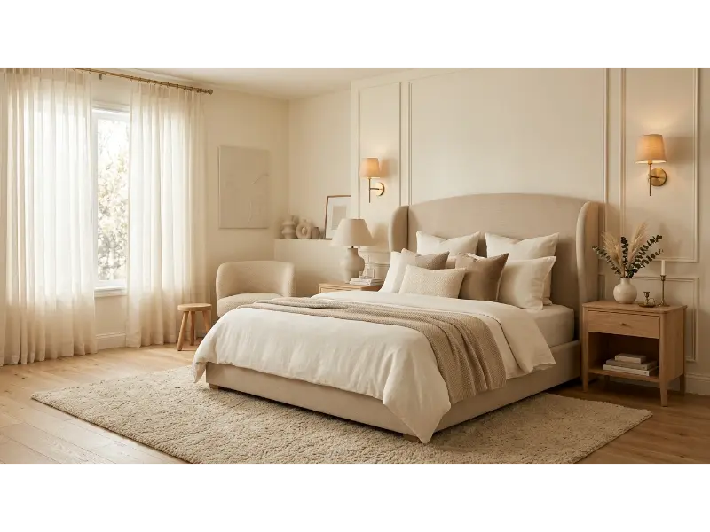 Layered Cream and Soft Beige Bedroom