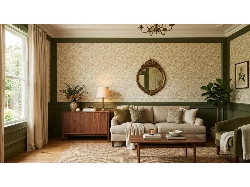 Layered Wallpaper With Painted Trim