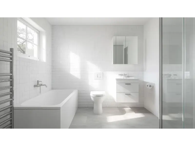 Minimal White Bathroom With Hidden Storage