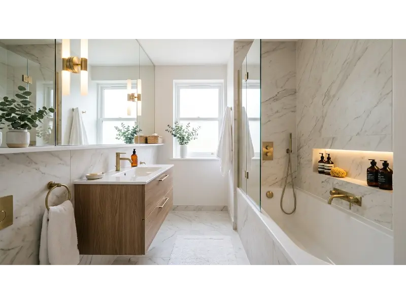 Mirror Wall With Small Bathtub