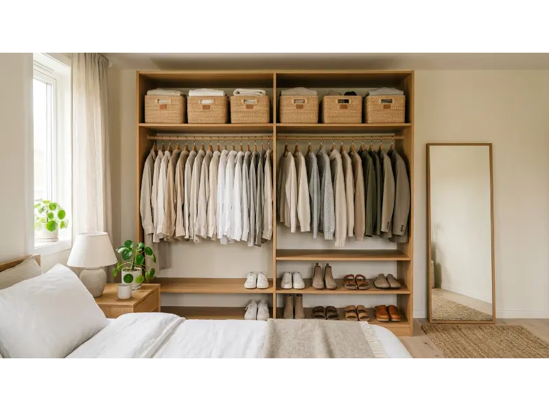 Open Wardrobe With Matching Baskets