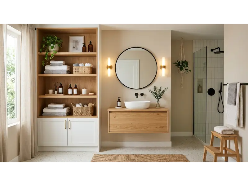 Open and Closed Bathroom Storage Combination
