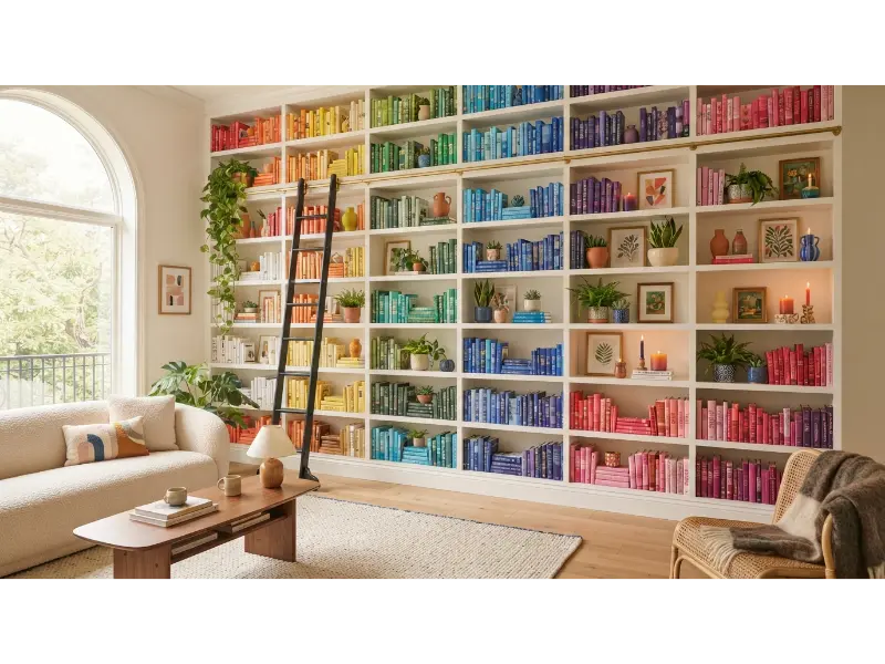 Rainbow Bookshelf Styling
