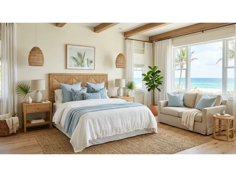 Rattan Headboard Coastal Bedroom