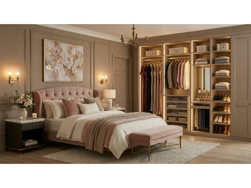 Romantic Blush and Taupe Bedroom