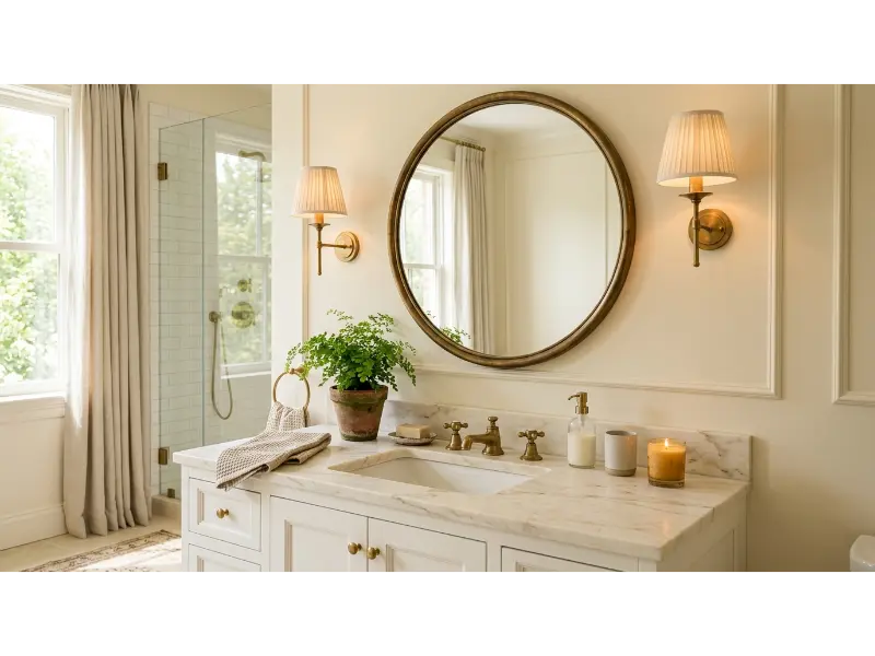 Round Mirror With a Brass Frame