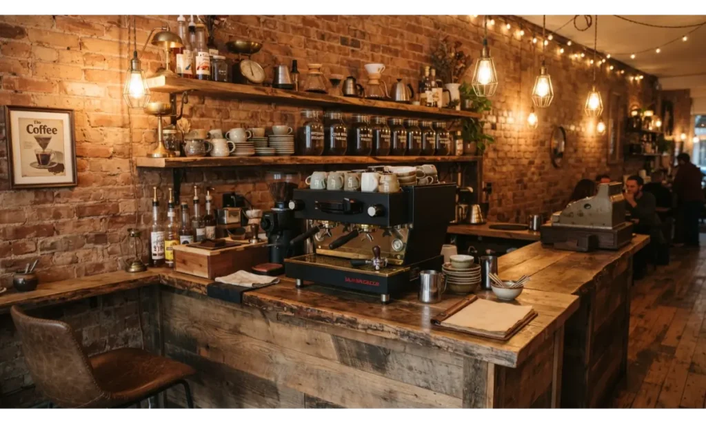 Rustic Coffee Bar With Brick Accent