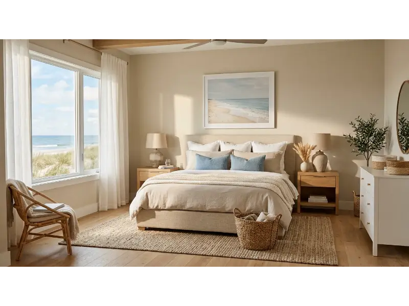 Sandy Beige and Soft Blue Bedroom