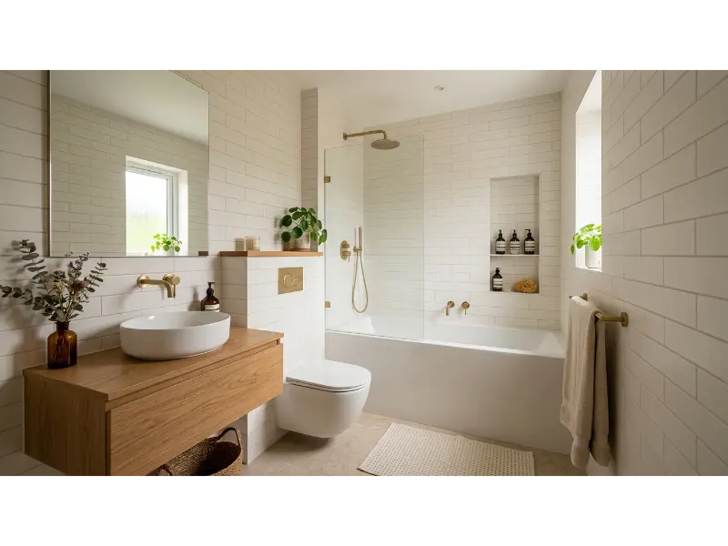 Slim Alcove Tub With Floating Vanity