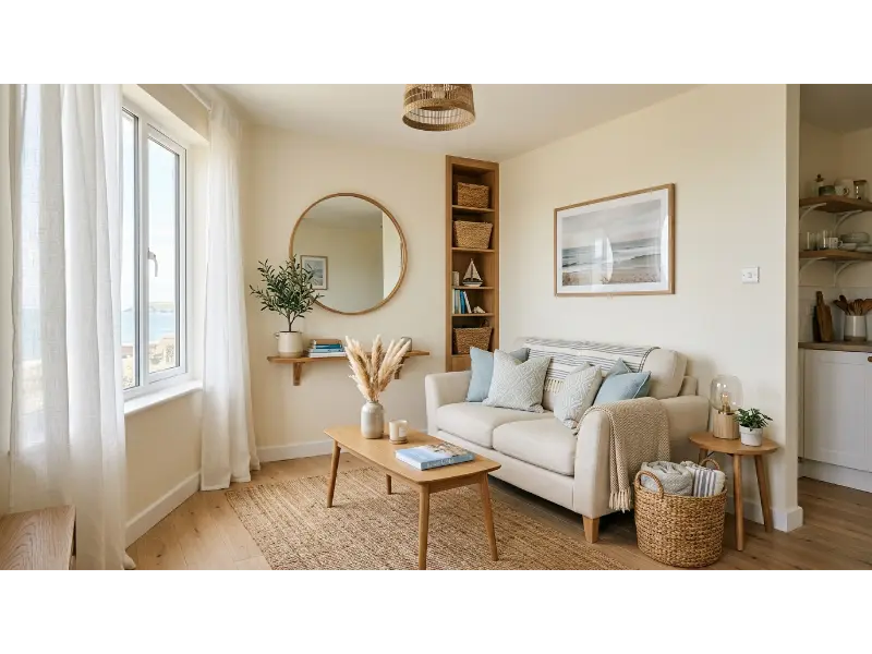 Small Coastal Living Room With Smart Layout