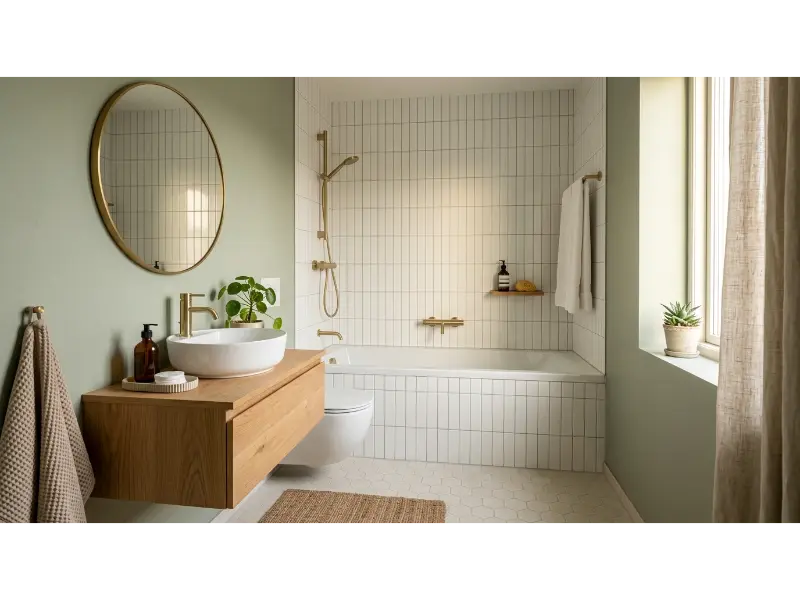Soft Green Tiny Tub Bathroom