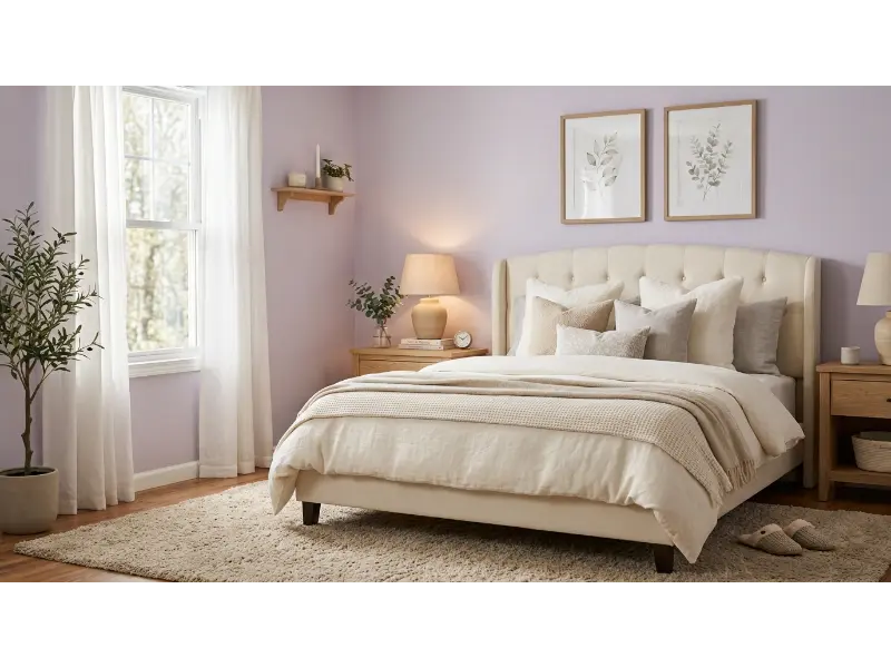 Soft Lavender Walls With Cream Bedding
