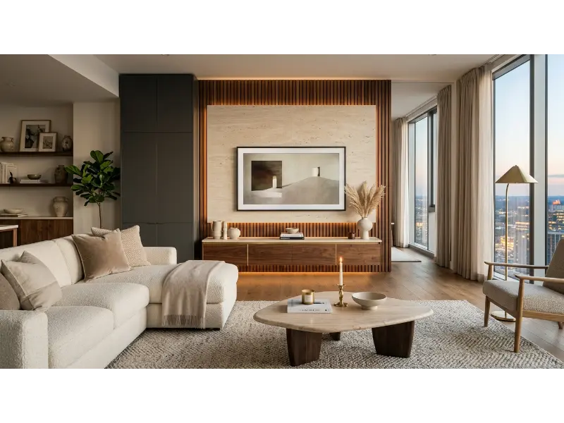 Statement TV Wall With Mixed Materials