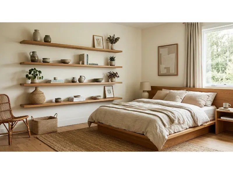 Sustainable Wood Shelving With Curated Decor