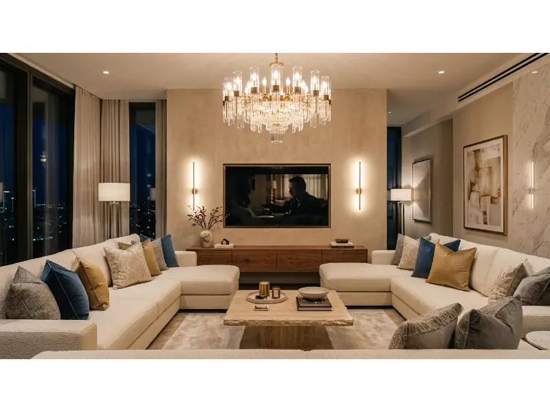 TV Wall With Vertical Lighting