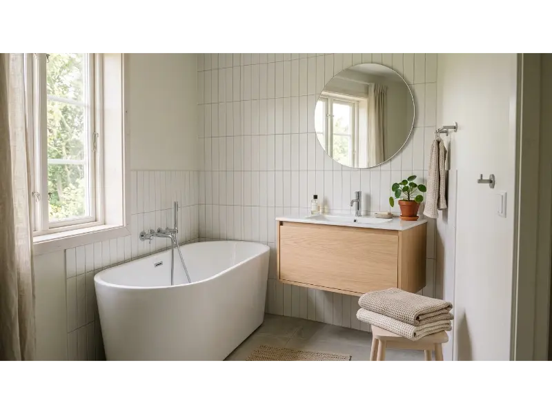 Tiny Scandinavian Bathroom With Compact Tub