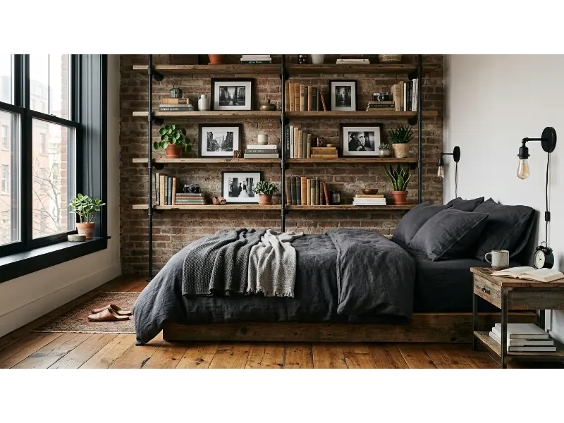 Urban Bedroom With Pipe Shelving