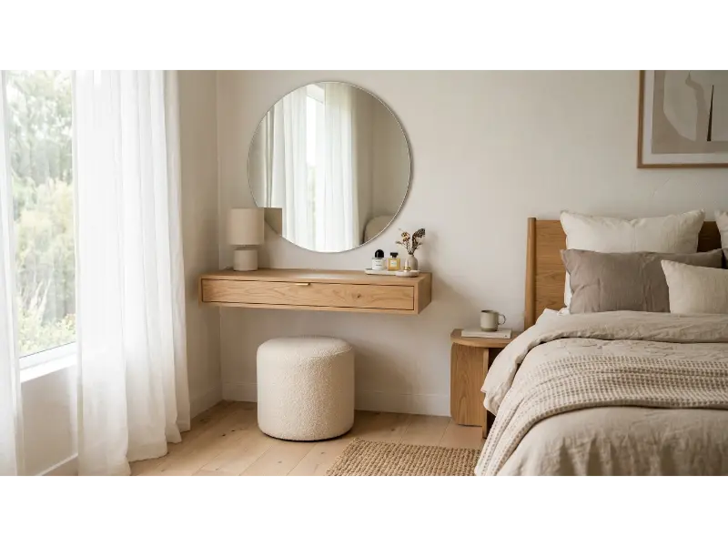 Vanity Ideas For Small Bedrooms With a Floating Desk