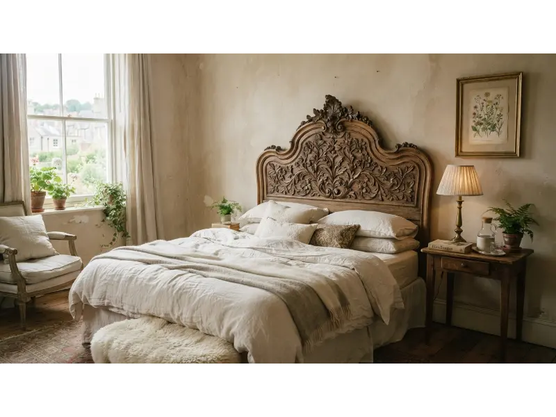 Vintage Carved Wood Headboard