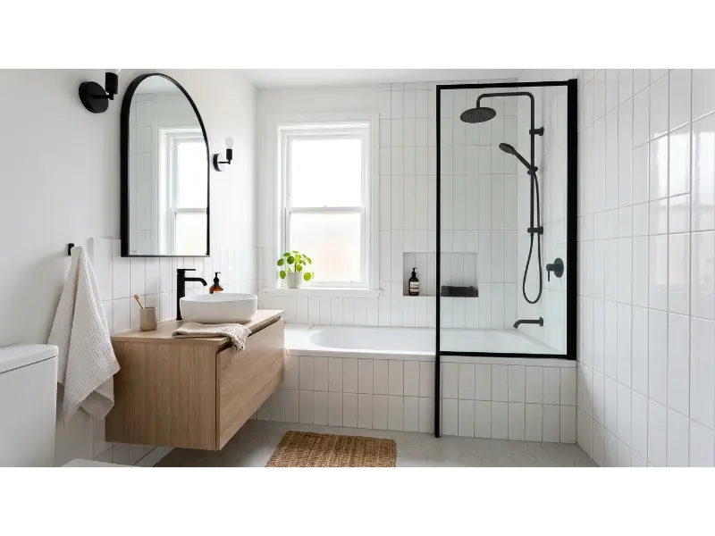 White Tub With Full Height Wall Tile