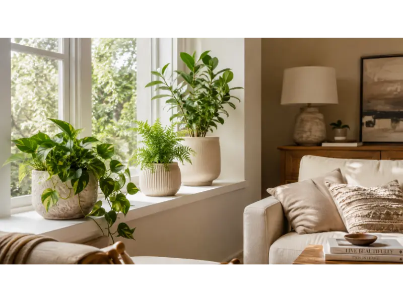 Window Sill Decor Ideas With Layered Greenery