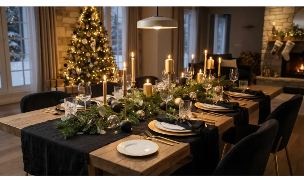 Black and Gold Modern Christmas Runner