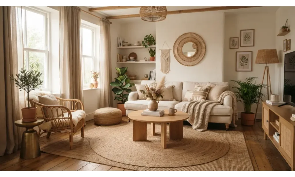 Boho Living Room Designs With Warm Neutral Layers