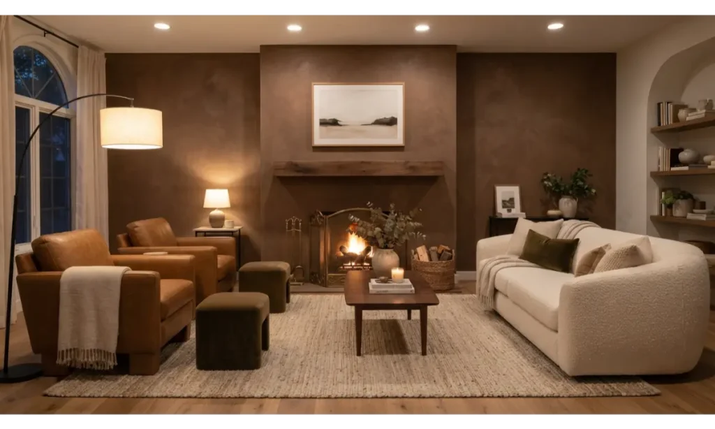Brown Fireplace Feature Wall