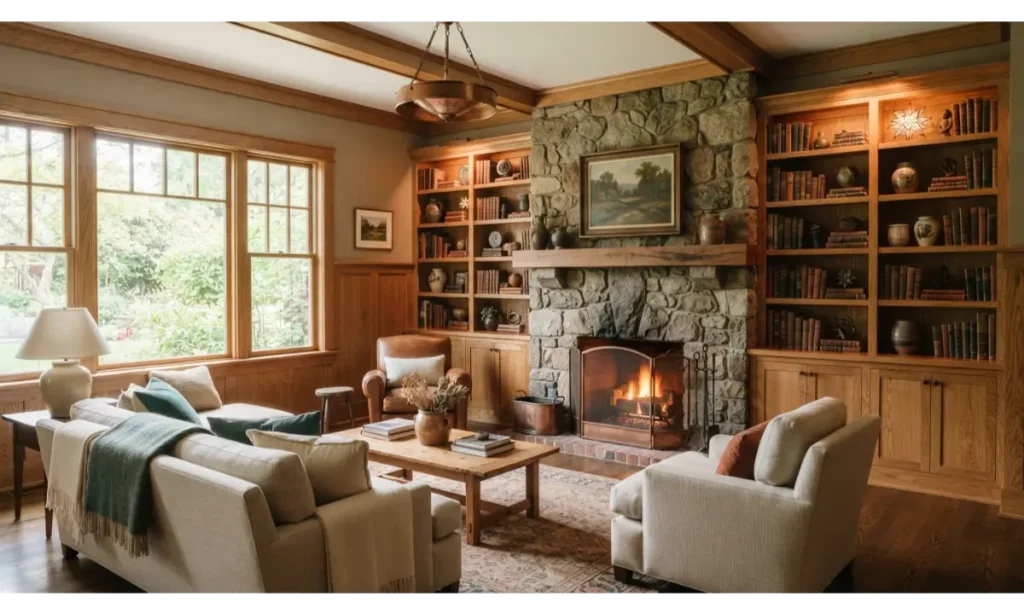 Built In Bookshelves Around the Fireplace