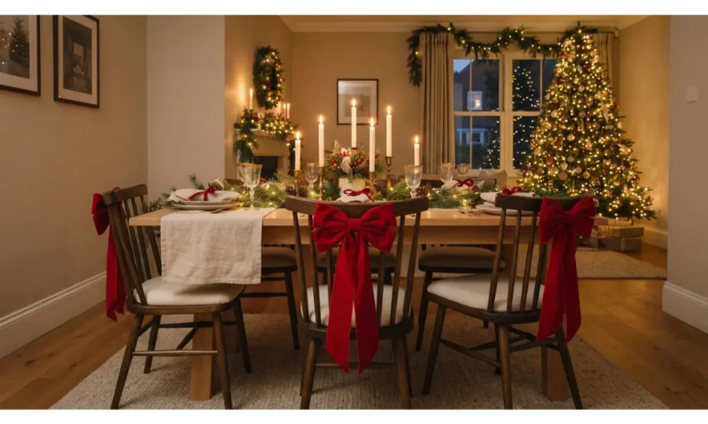 Christmas Chair Decor Ideas With Classic Red Bows