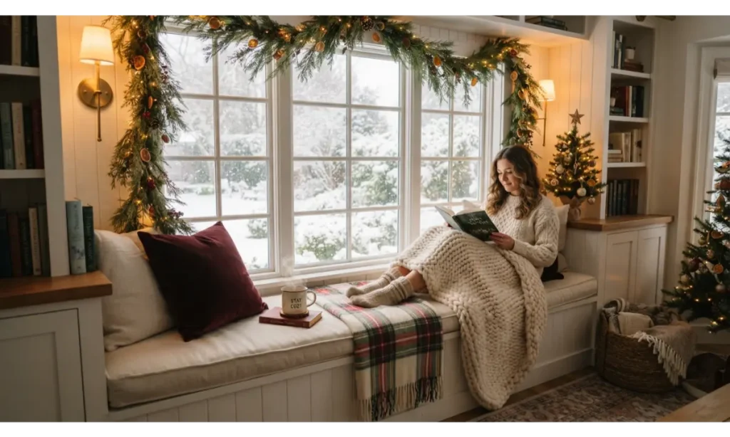 Christmas Reading Nook Ideas With a Cozy Window Seat