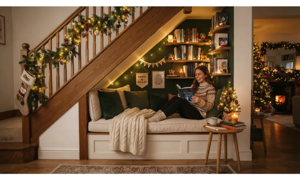 Christmas Reading Nook Under the Stairs